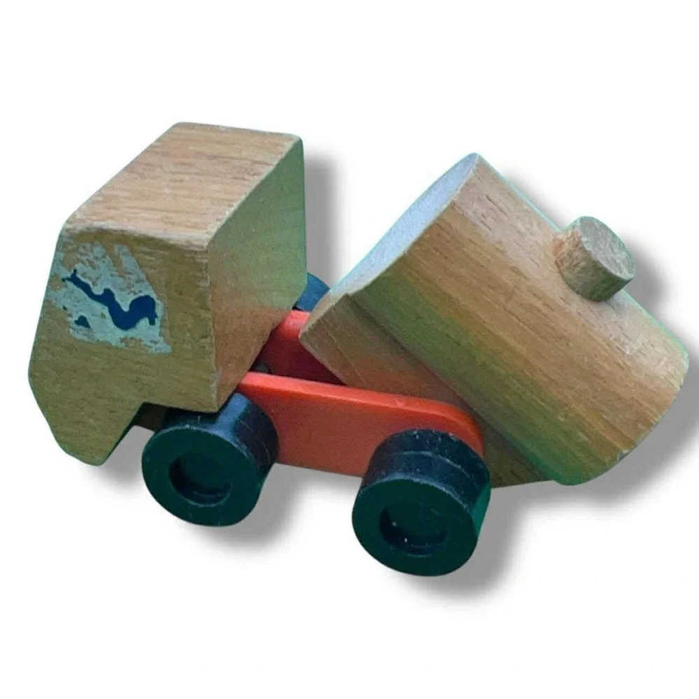 Vintage Wooden Toy‎ Construction Vehicle Set Forklift Tow Truck Tanker 3pc Lot